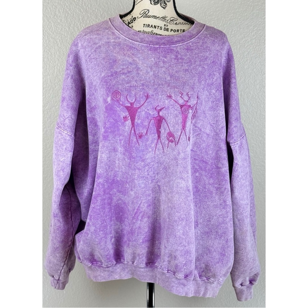 VTG 90s Purple Southwest Petroglyphs Cotton Sweatshirt Festival Unisex, size 2XL - Picture 6 of 11